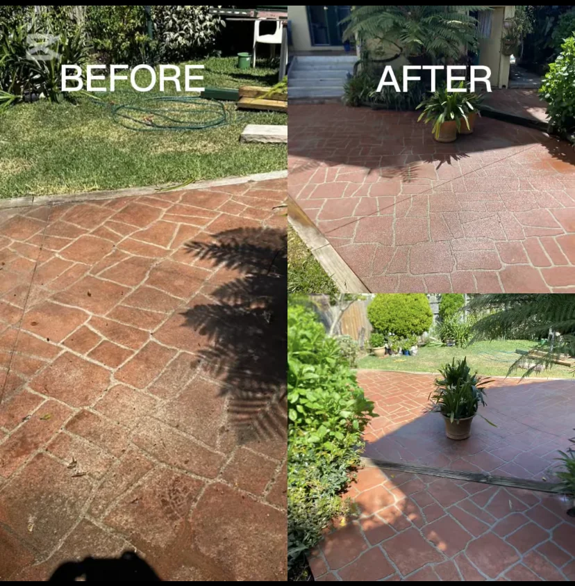 Genuine before and after of outdoor paving cleaned by Sparkling Clean Sydney